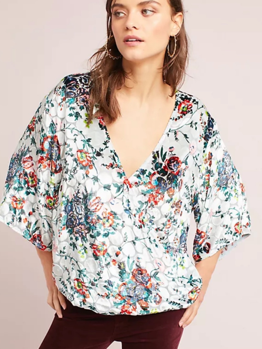 Anthropologie Maeve Umi Wrap Top Floral Velvet